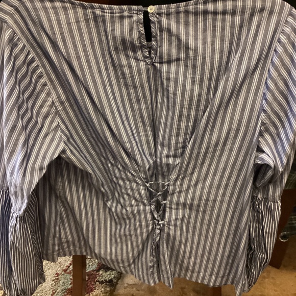 Blue vertical stripes long sleeve corset back blouse - Picture 5 of 5